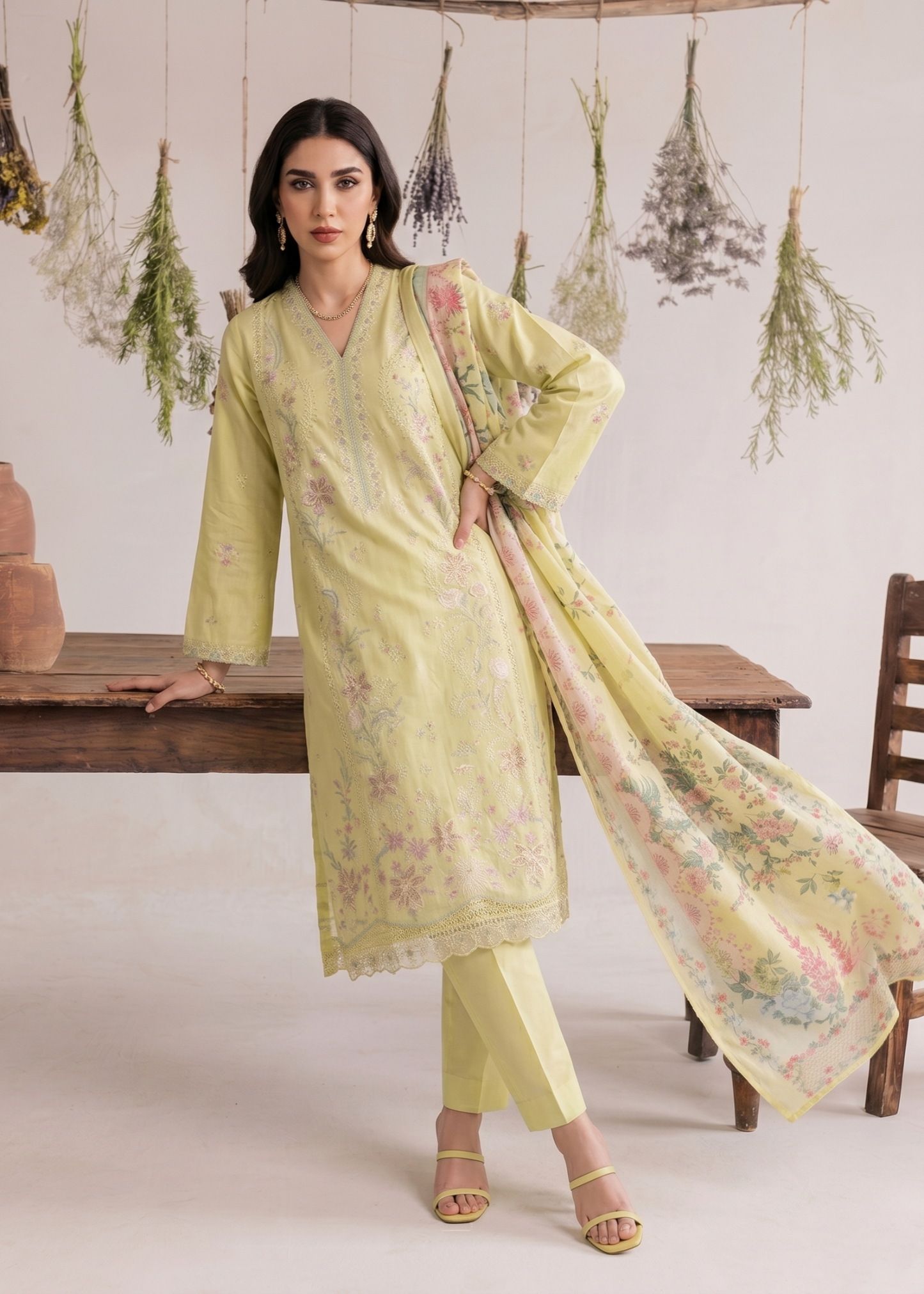 Lemon Embroidered Lawn Salwar Kameez Online in Dubai UAE Abudhabi Ajman Sharjah