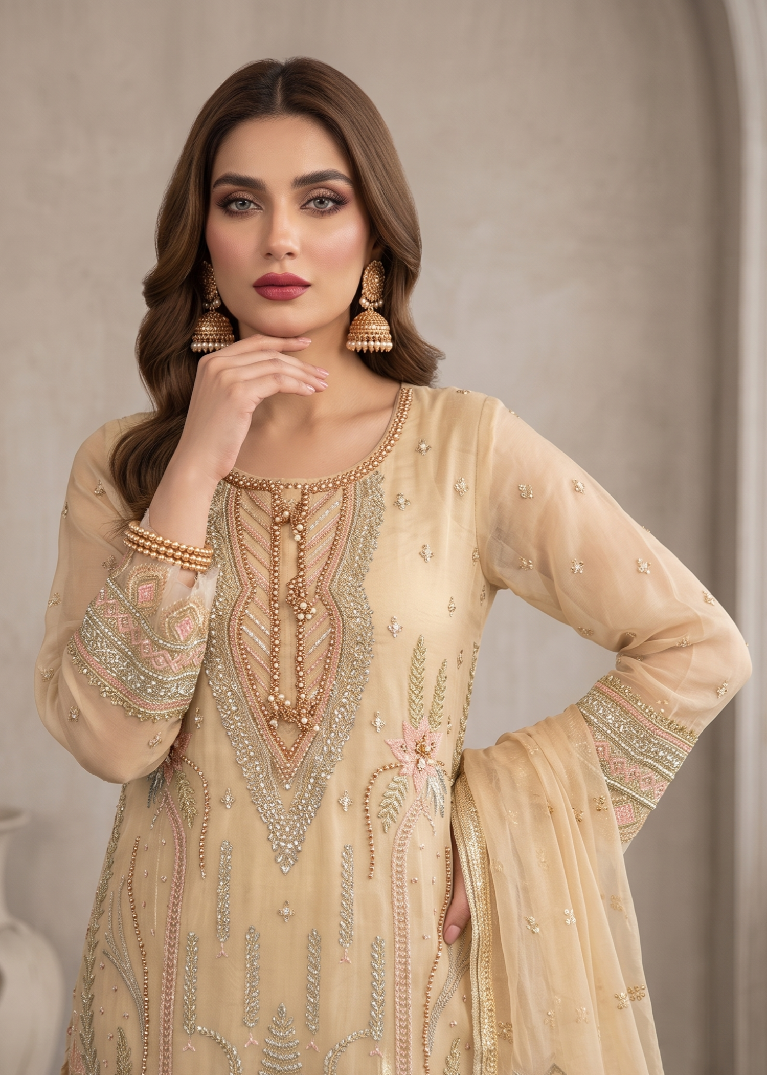 Lemon Embroidered Organza Pakistani Designer Suit Online in Dubai DXB UAE Abudhabi Meena Bazaar