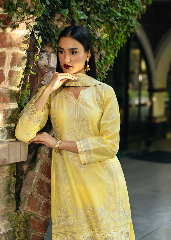 Lemon Lawn Kurta with Teal Dupatta Online in Dubai DXB UAE Abudhabi Meena Bazaar