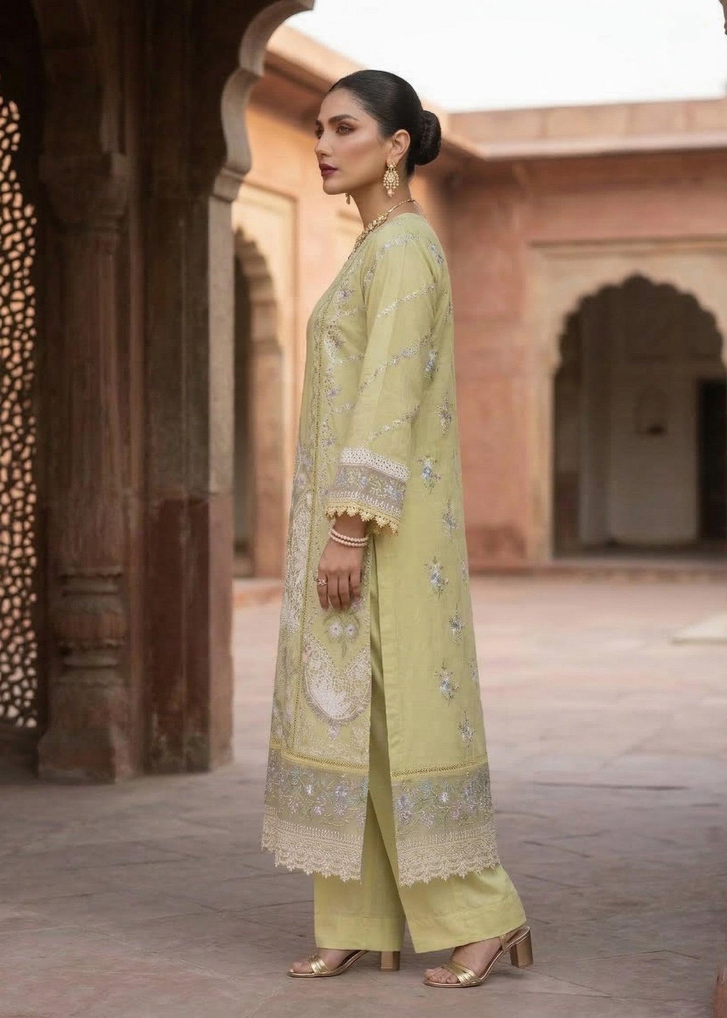 Lemon Lawn Loose Fit Kurta Suit Online in Dubai UAE Abudhabi Ajman Sharjah