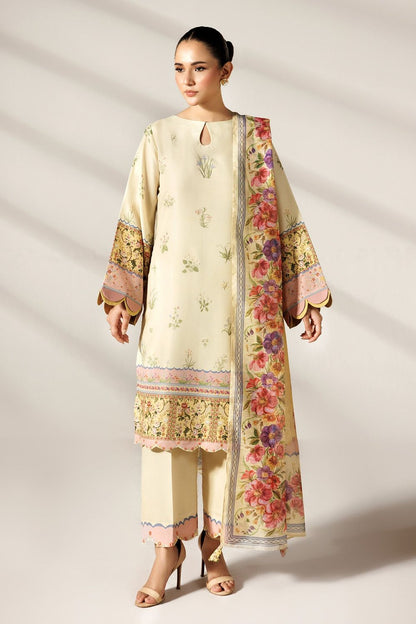 Lemon Printed Silk Lawn Kurta with Culottes Online in Dubai UAE Abudhabi Ajman Sharjah