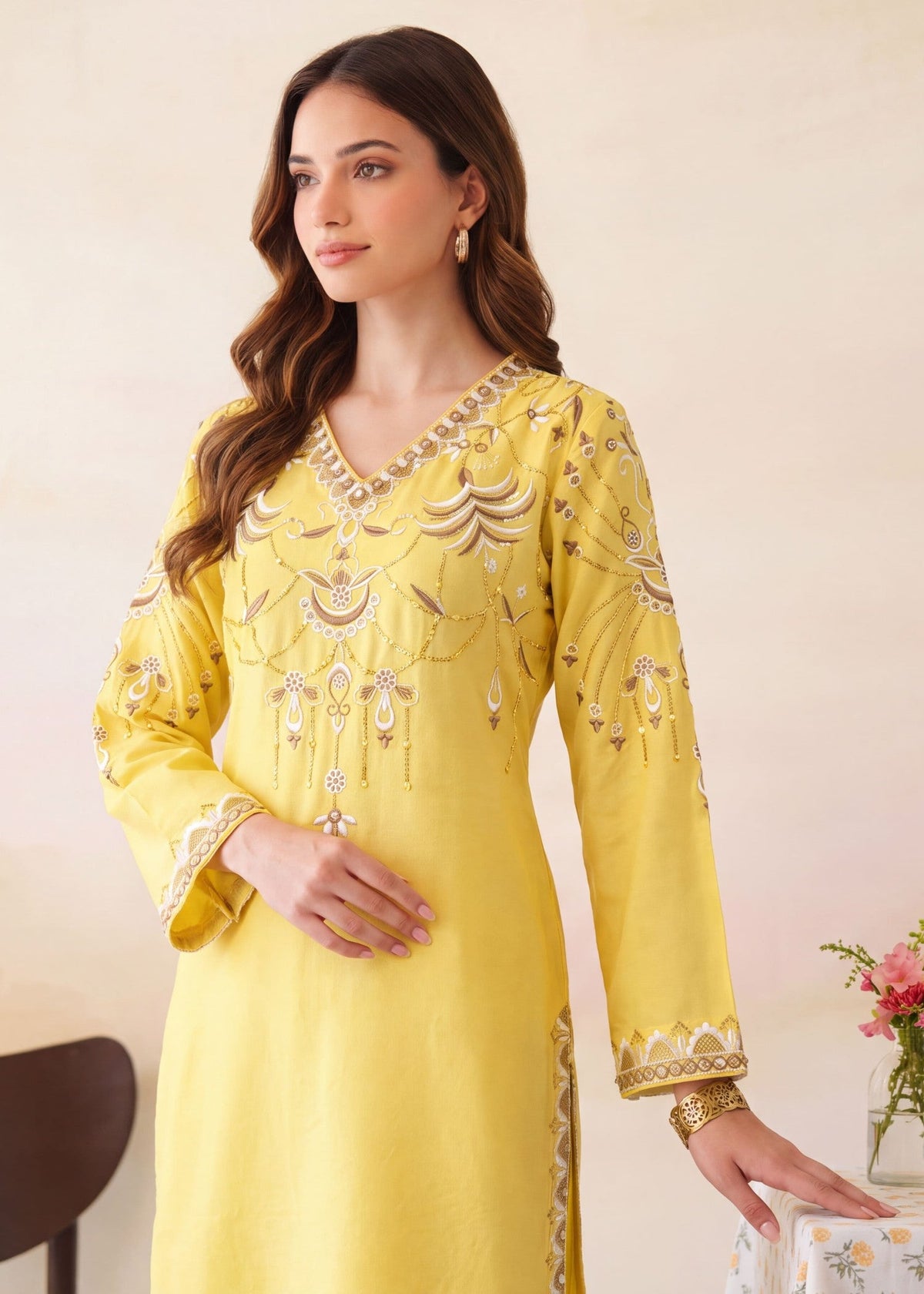 Lemonade Dhanak Kurta Set with Plazzo Online in KSA Riyadh Saudi Arabia Oman Bahrain Qatar