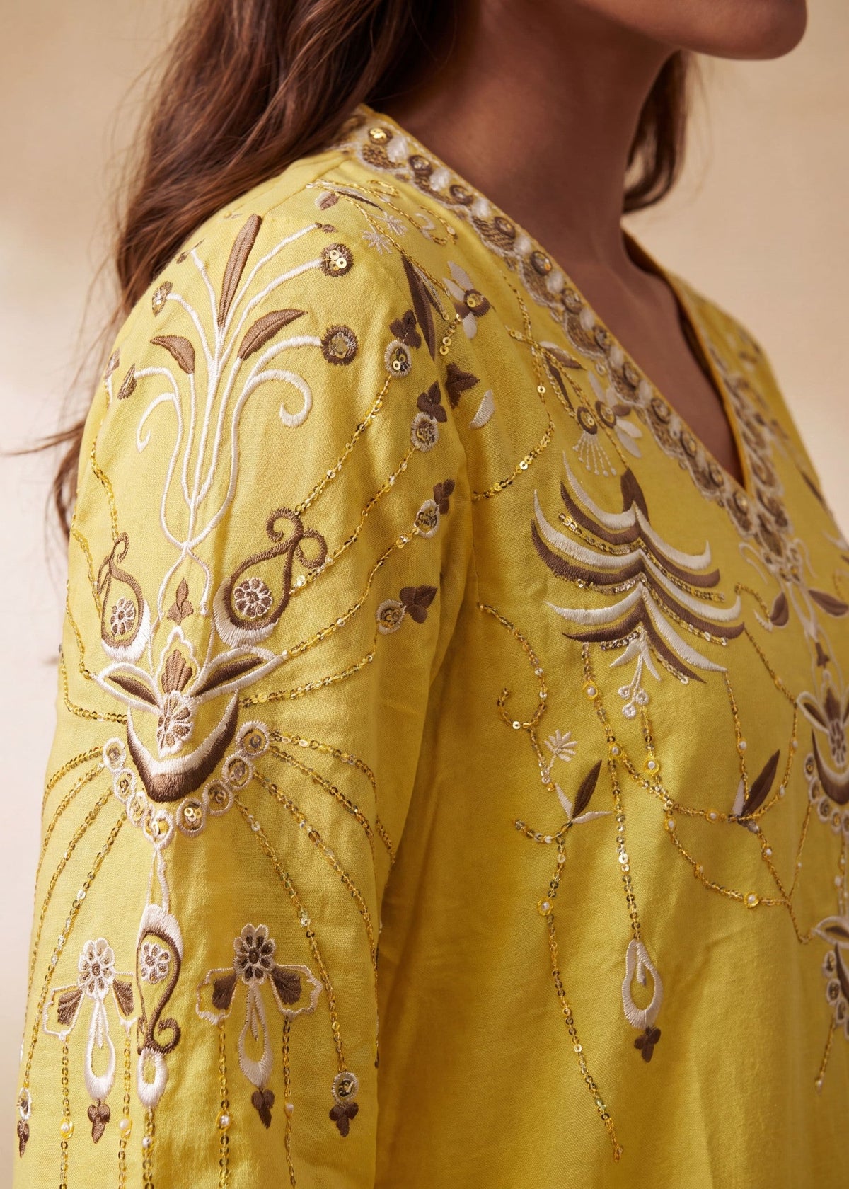 Lemonade Embroidered Dhanak Kurta Set Online in Sri Lanka India Australia
