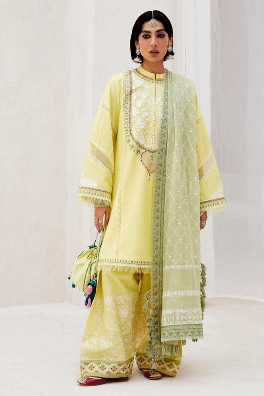 Lemon Embroidered Lawn Suit with Chiffon Dupatta