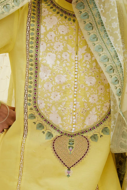 Lemon Embroidered Lawn Suit with Chiffon Dupatta