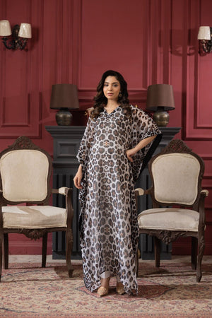 Leopard Print Chiffon Kaftan Partywear Suit Online in Dubai UAE Abudhabi Ajman Sharjah