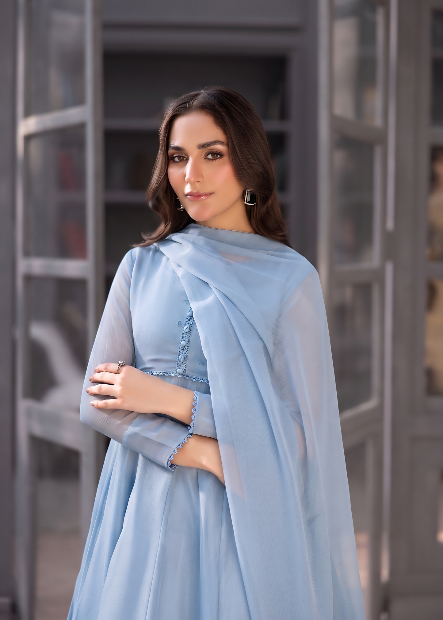 Light Blue Chiffon Festive Wear Suit Online in Dubai DXB UAE Abudhabi Meena Bazaar