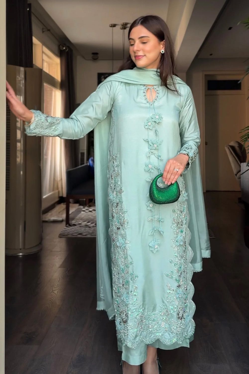 Light Blue Embellished Raw Silk Pakistani Suit Online in Dubai UAE Abudhabi Ajman Sharjah