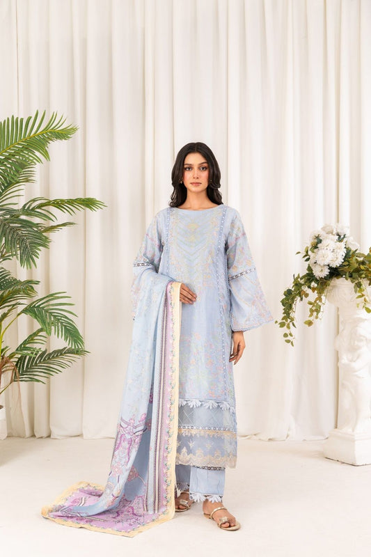 Light Blue Embroidered Cotton Silk Salwar Kameez Online in Dubai UAE Abudhabi Ajman Sharjah