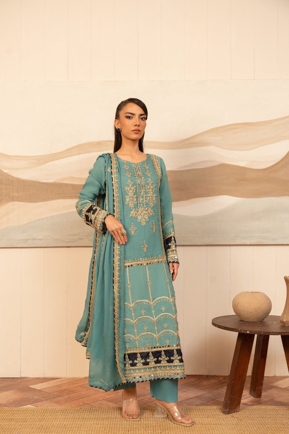 Light Blue Embroidered Georgette Chiffon Salwar Kameez Online in Dubai UAE Abudhabi Ajman Sharjah