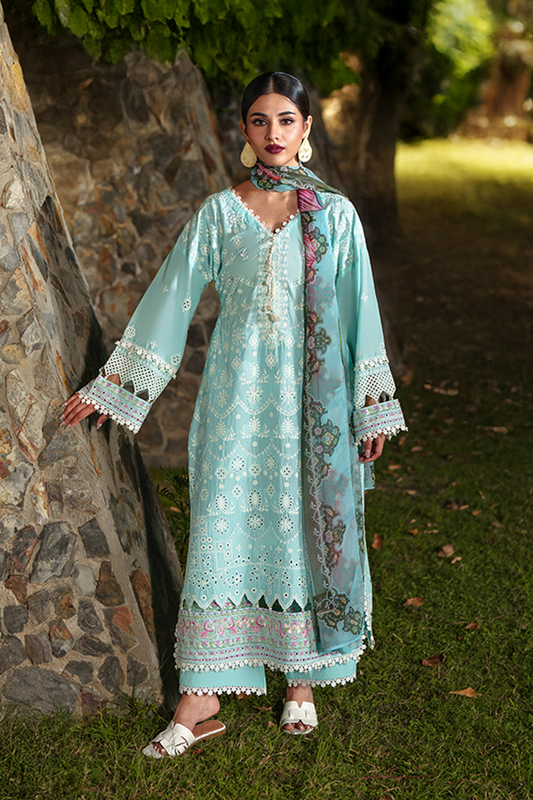 Light Blue Embroidered Lawn Partywear Suit Online in Dubai UAE Abudhabi Ajman Sharjah