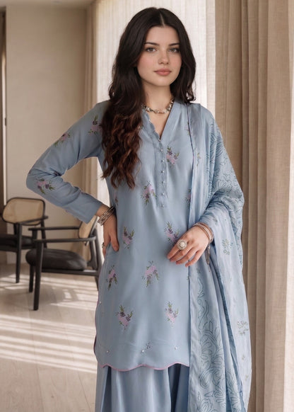 Light Blue Lawn Cotton Farshi Shalwar Daily Wear Suit Online in Dubai UAE Abudhabi Ajman Sharjah