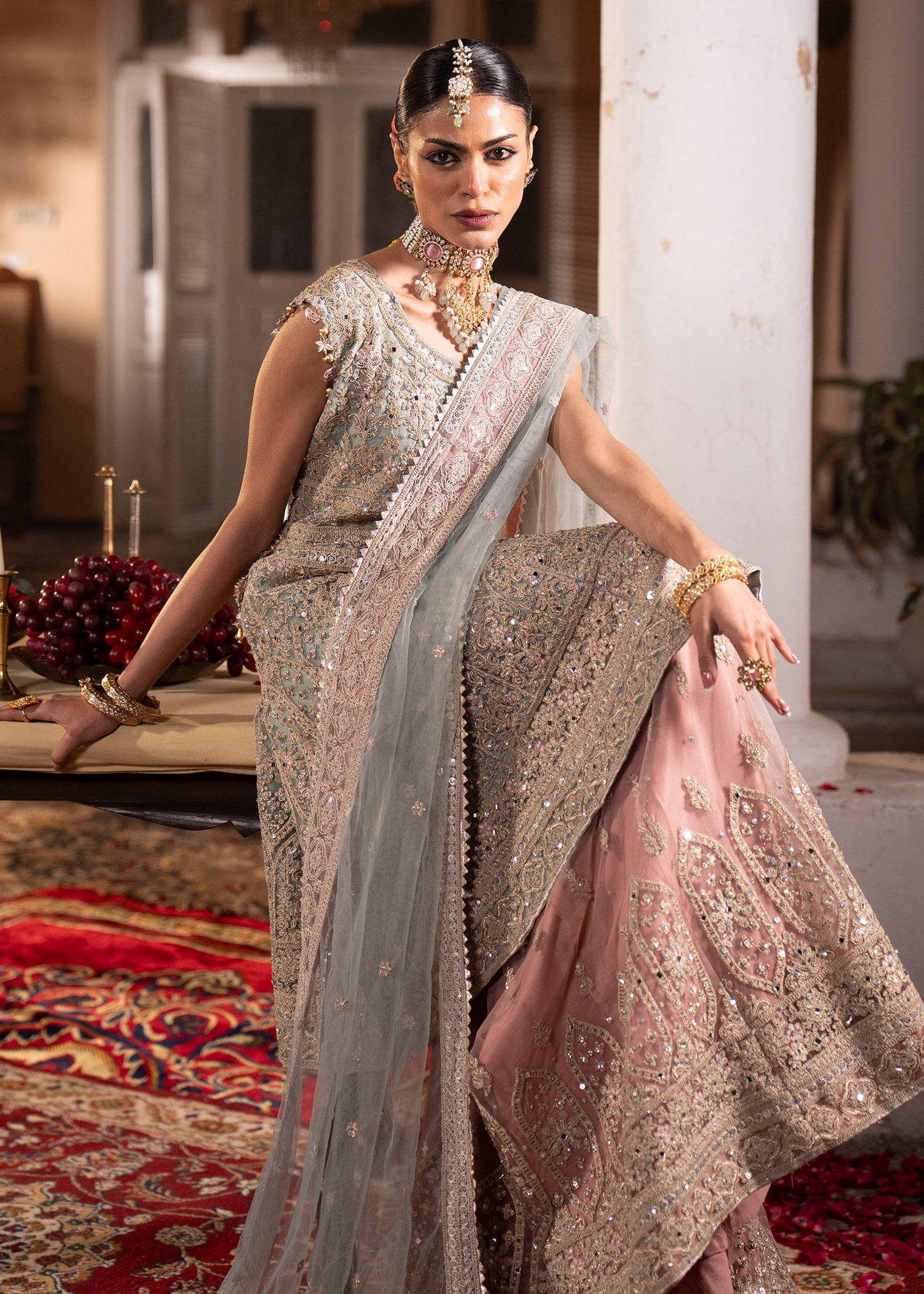 Light Blue Net Festive Wear Sharara Online in KSA Riyadh Saudi Arabia Oman Bahrain Qatar