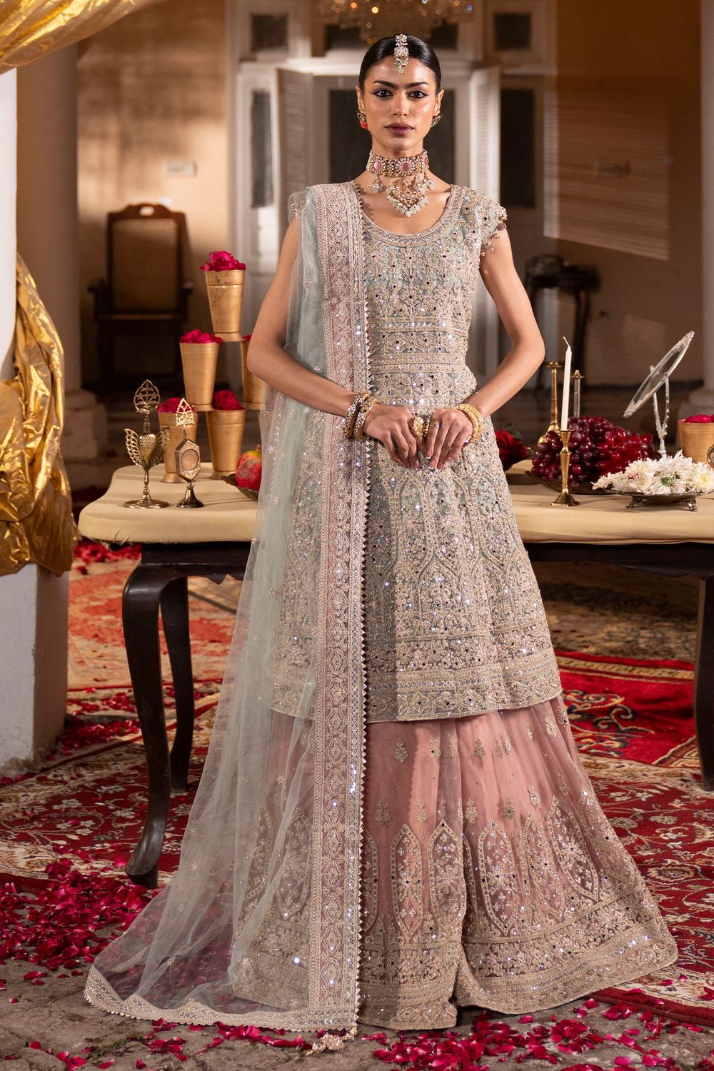Light Blue Net Flared Sharara Suit Online in Dubai UAE Abudhabi Ajman Sharjah