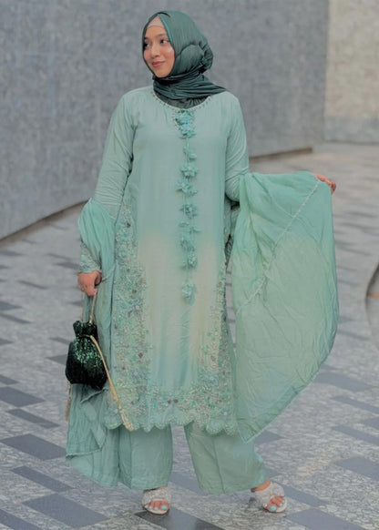 Light Blue Raw Silk Embroidered Three Piece Suit Online in Sri Lanka India Australia