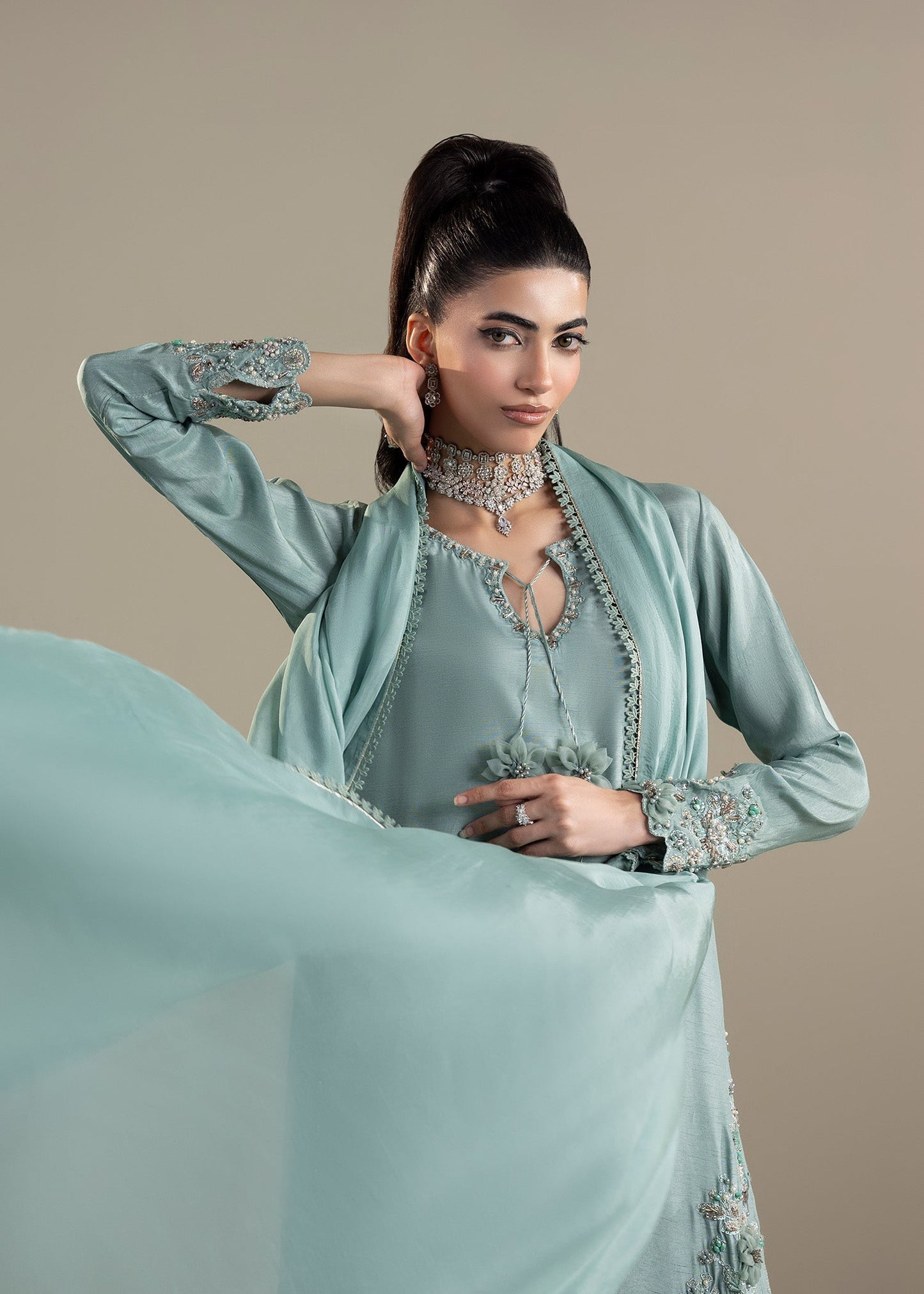 Light Blue Raw Silk Kurta with Straight Pants and Dupatta Online in Dubai UAE Abudhabi Ajman Sharjah