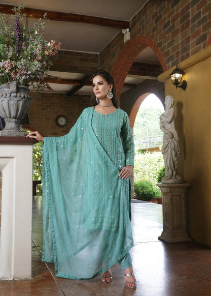 Light Cyan Chiffon Dupatta Set Online in Dubai UAE Abudhabi Ajman Sharjah