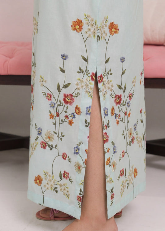 Light Cyan Embellished Kaftan Poly Silk Online in Dubai DXB UAE Abudhabi Meena Bazaar