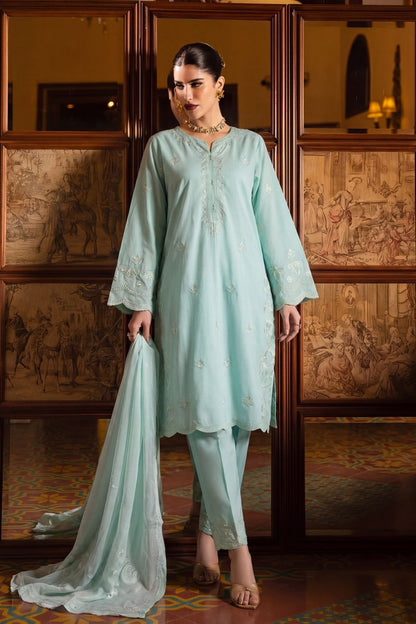 Light Cyan Embroidered Lawn Kurta Set Online in Dubai UAE Abudhabi Ajman Sharjah