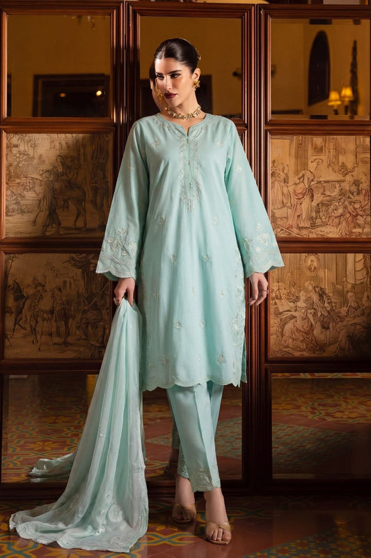 Light Cyan Embroidered Lawn Kurta Set Online in Dubai UAE Abudhabi Ajman Sharjah
