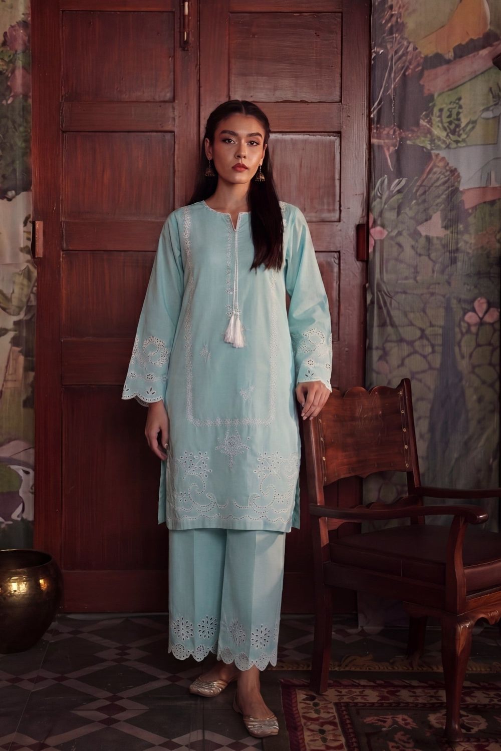 Light Cyan Embroidered Lawn Salwar Suit Online in Dubai UAE Abudhabi Ajman Sharjah