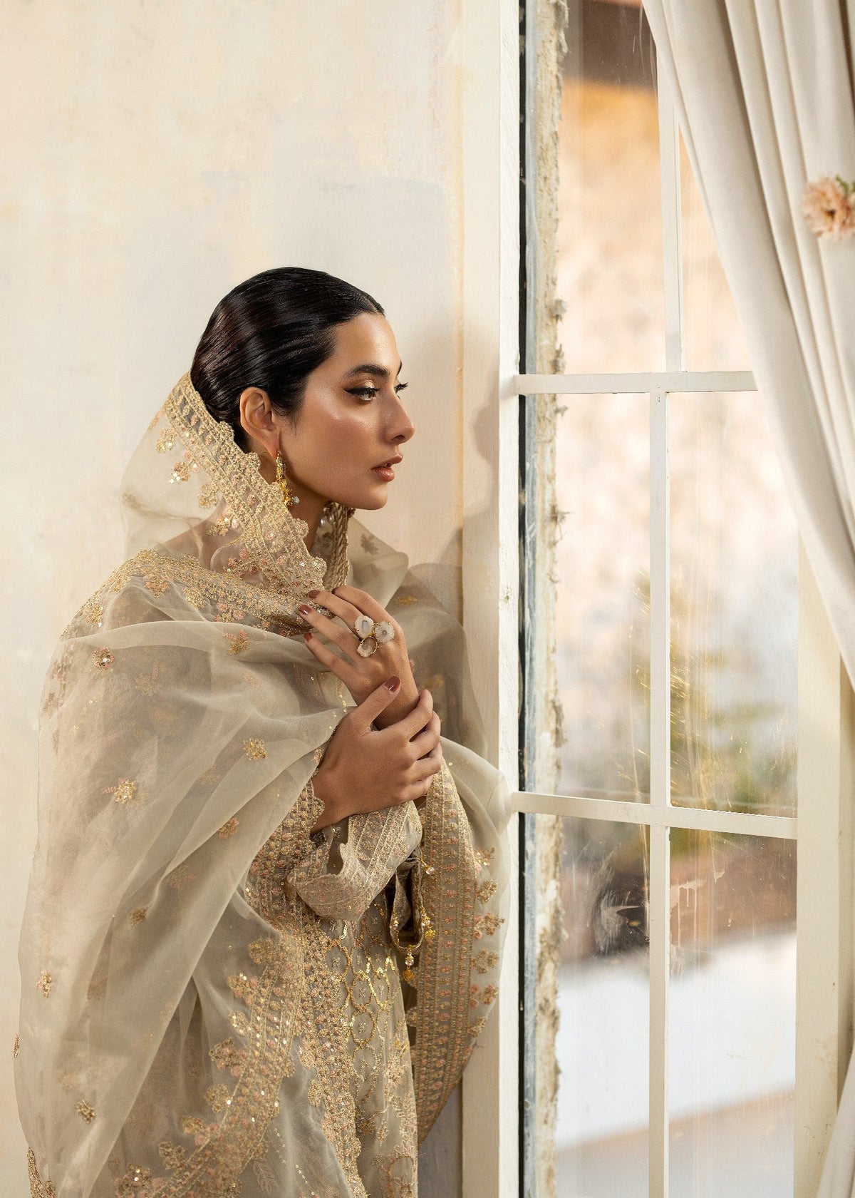 Light Grey Bemberg Crinkle Chiffon 3 Piece Suit Online in Sri Lanka India Australia