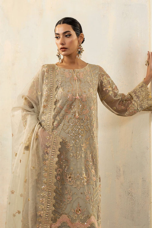Light Grey Bemberg Crinkle Chiffon Straight Cut Kurta Trouser Online in Dubai UAE Abudhabi Ajman Sharjah
