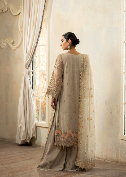 Light Grey Chiffon 3 Piece Pakistani Suit Online in Sri Lanka India Australia