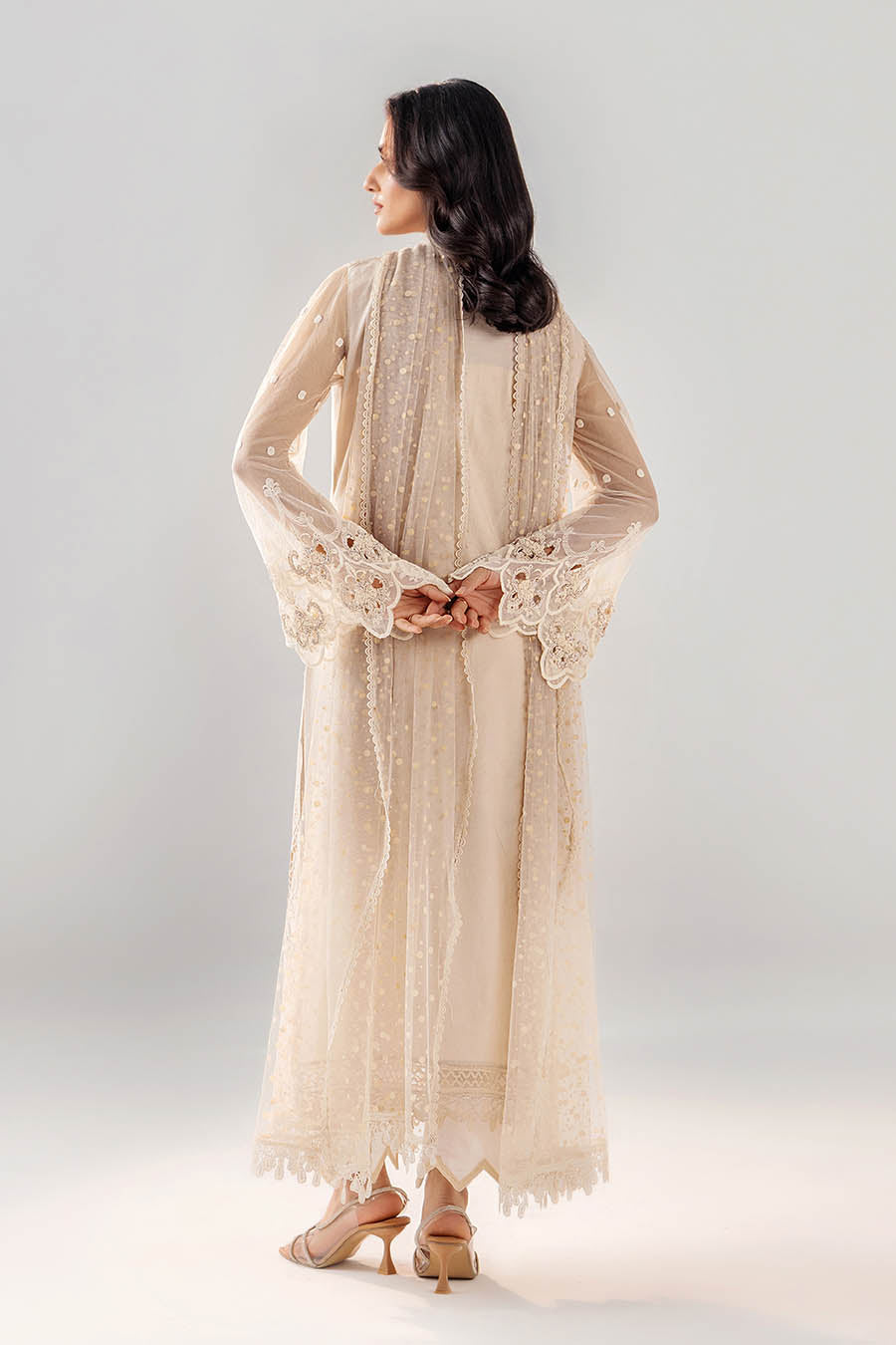 Light Grey Designer Suit with Brochette Sleeves Online in Sri Lanka India Australia