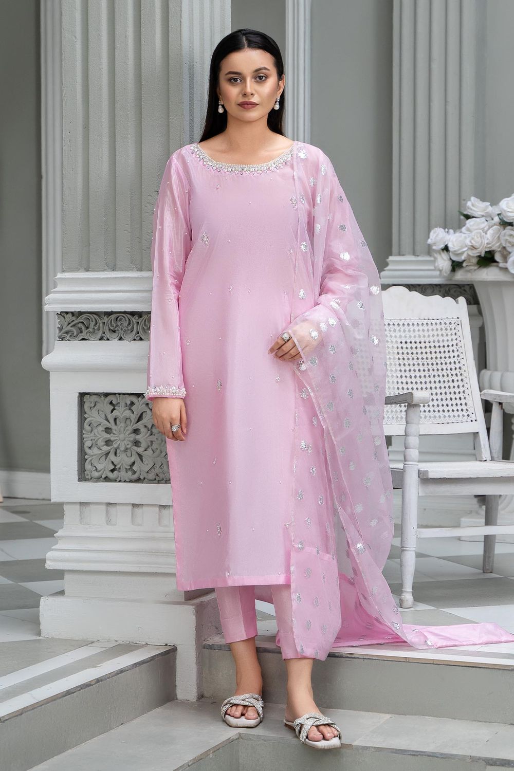 Light Pink Adda Work Kattan Silk Salwar Kameez Online in Dubai UAE Abudhabi Ajman Sharjah
