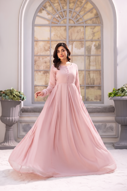 Light Pink Chiffon Flared Maxi Partywear Suit Online in Dubai UAE Abudhabi Ajman Sharjah