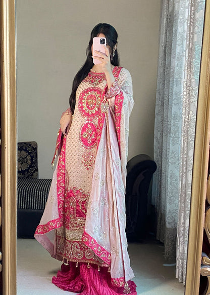 Light Pink Embellished Chiffon Pakistani Sharara Online in Dubai UAE Abudhabi Ajman Sharjah