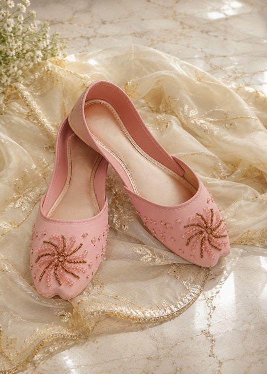 Light Pink Silk Khussa with PU Sole Online in Dubai DXB UAE Abudhabi Meena Bazaar