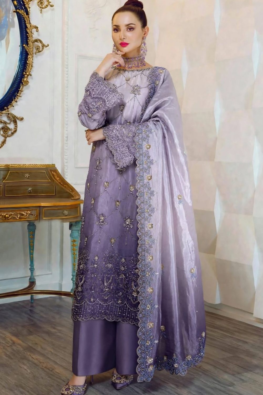 Light Purple Silk Pakistani Suit Online in Dubai UAE Abudhabi Ajman Sharjah
