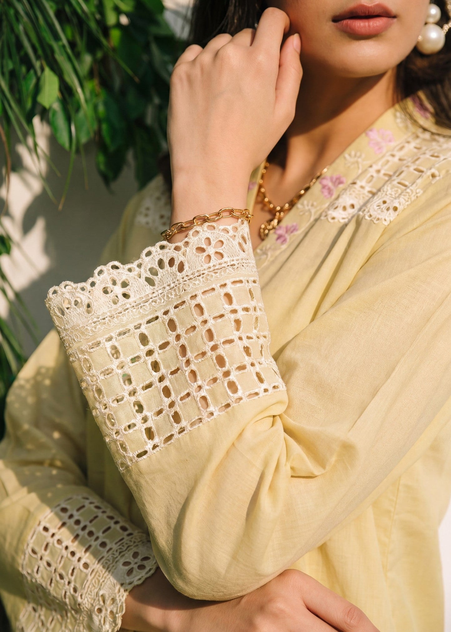 Light Yellow Chiffon Dupatta Kurta Set Online in Dubai DXB UAE Abudhabi Meena Bazaar