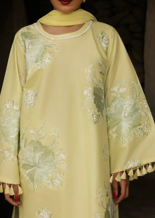 Light Yellow Chiffon Dupatta Lawn Suit Online in Sri Lanka India Australia