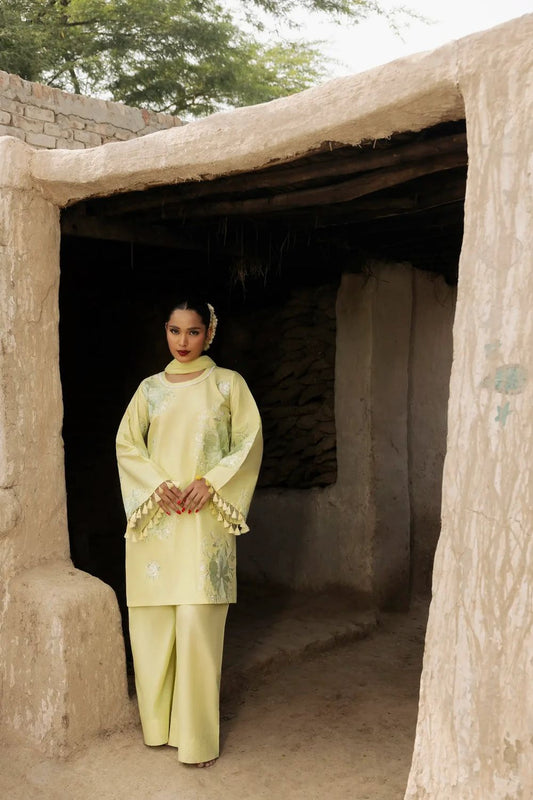 Light Yellow Embroidered Lawn Cotton Salwar Suit Online in Dubai UAE Abudhabi Ajman Sharjah