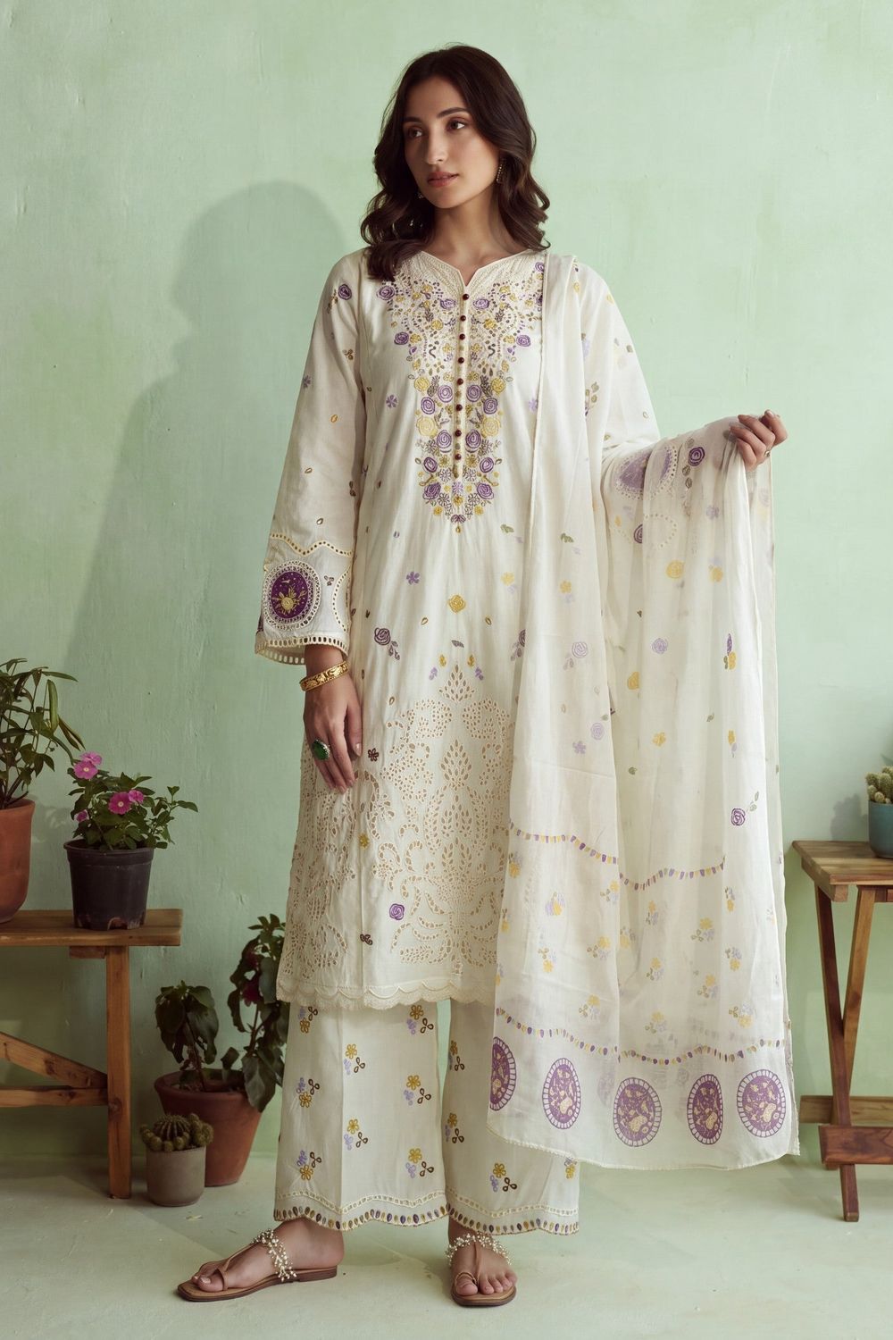 Light Yellow Embroidered Lawn Salwar Kameez Online in Dubai UAE Abudhabi Ajman Sharjah