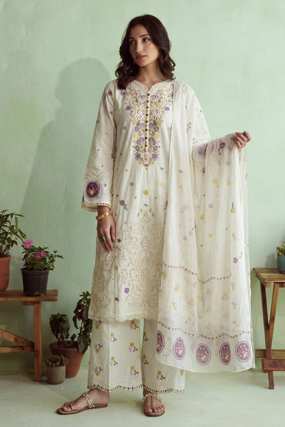 Light Yellow Embroidered Lawn Salwar Kameez Online in Dubai UAE Abudhabi Ajman Sharjah