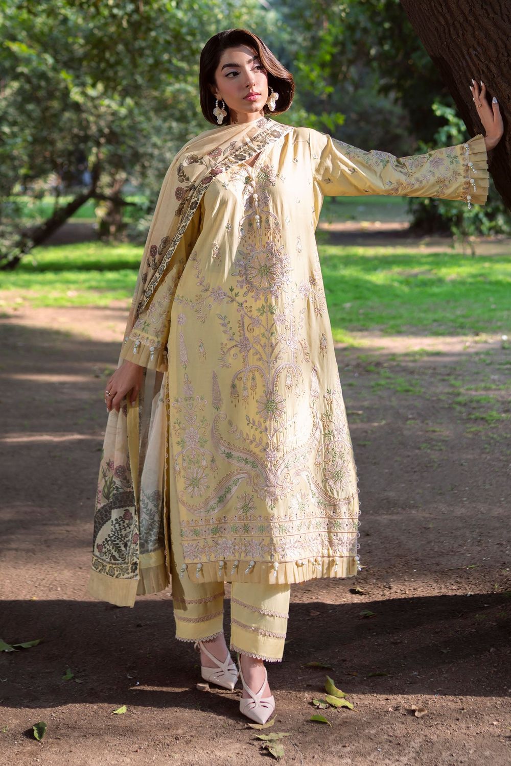 Light Yellow Lawn Festive Party Wear Suit Online in Dubai UAE Abudhabi Ajman Sharjah
