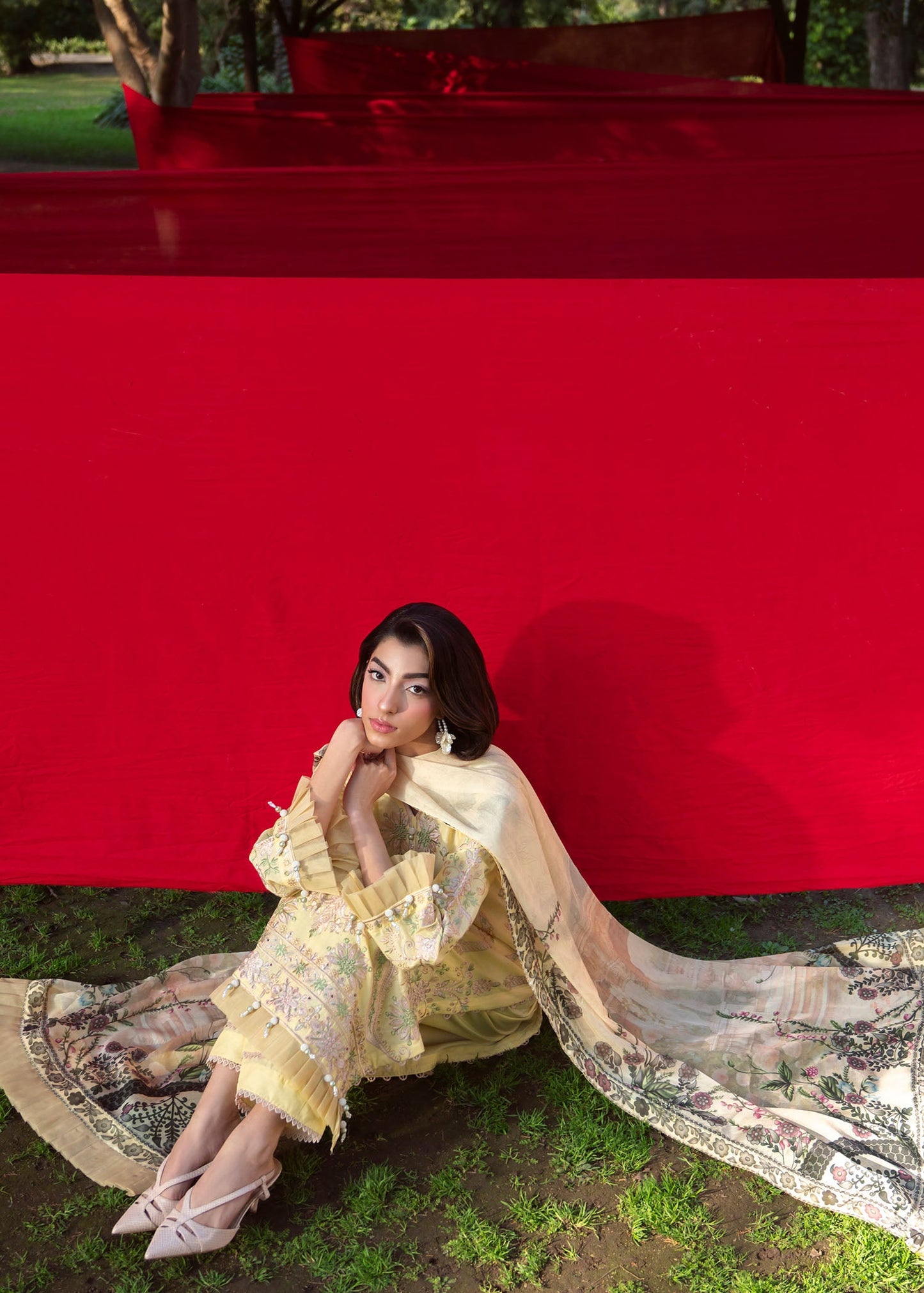 Light Yellow Lawn Kurta with Dupatta Online in UK USA Canada