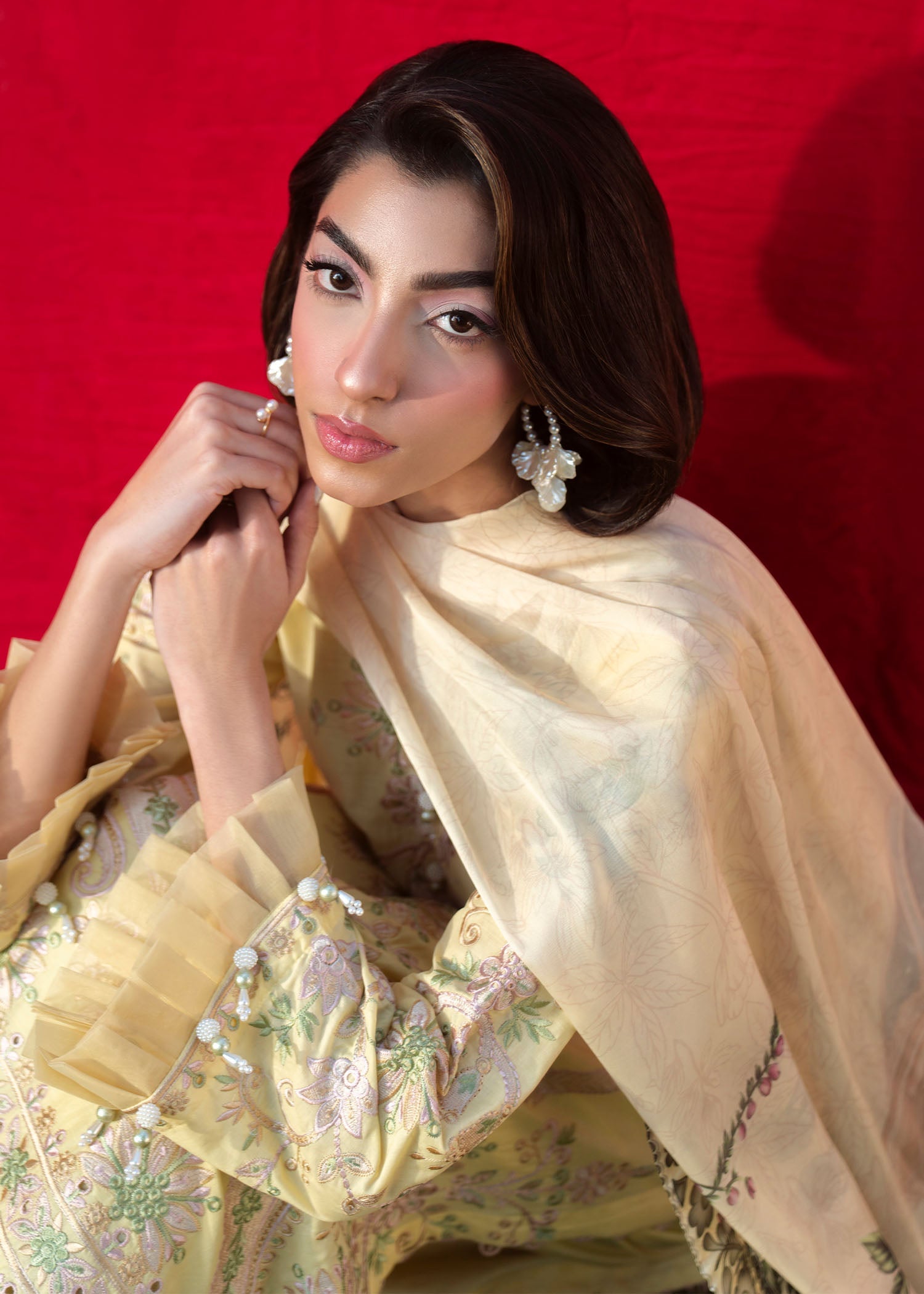 Light Yellow Lawn Readymade Suit Material Online in Dubai DXB UAE Abudhabi Meena Bazaar