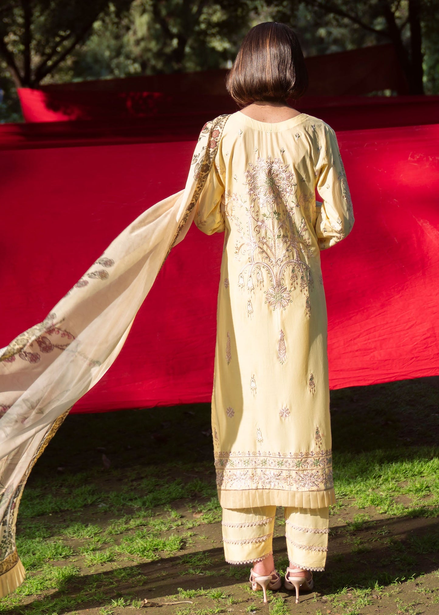 Light Yellow Lawn Straight Cut Kurta Suit Online in Sri Lanka India Australia