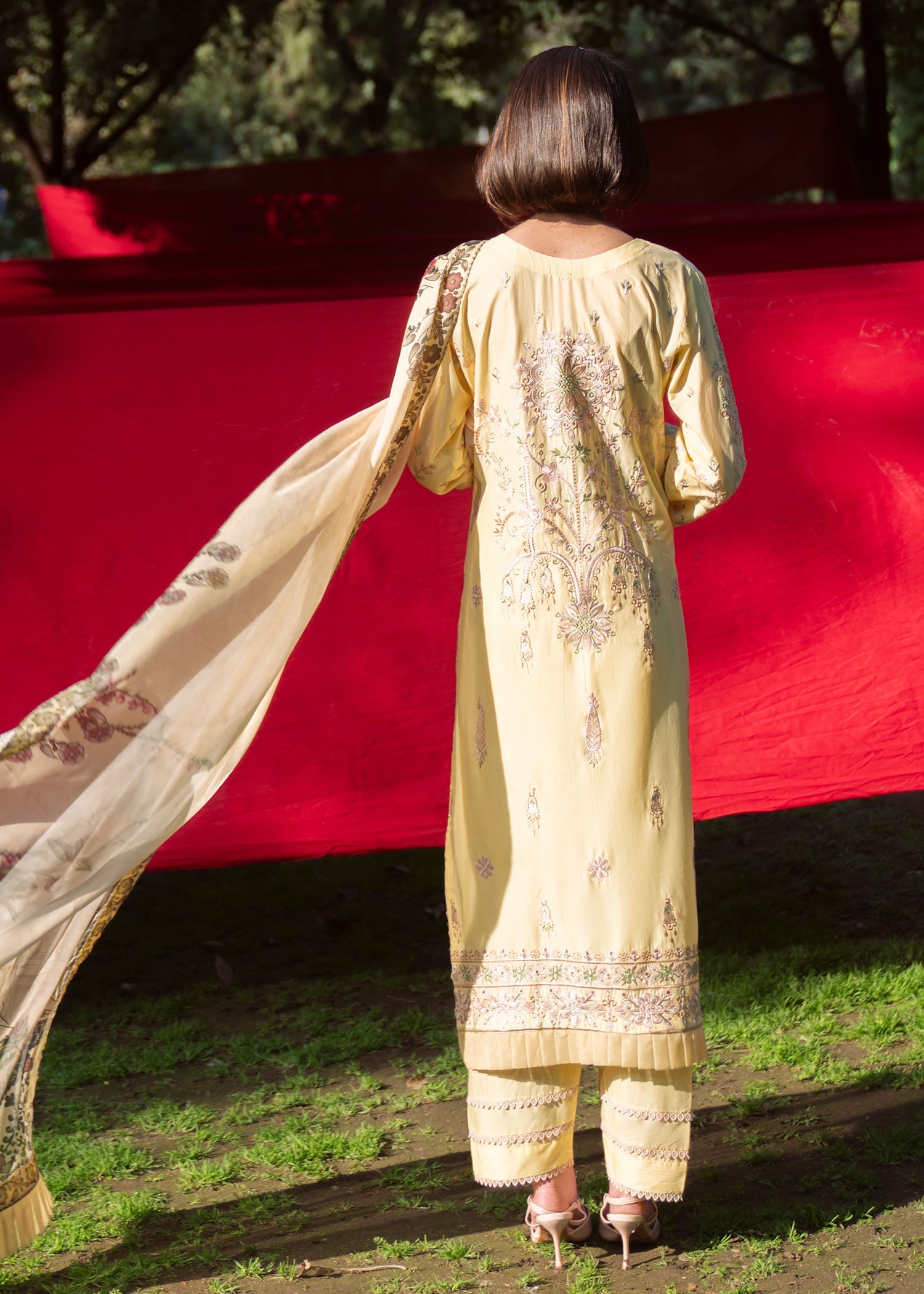 Light Yellow Lawn Straight Cut Kurta Suit Online in Sri Lanka India Australia
