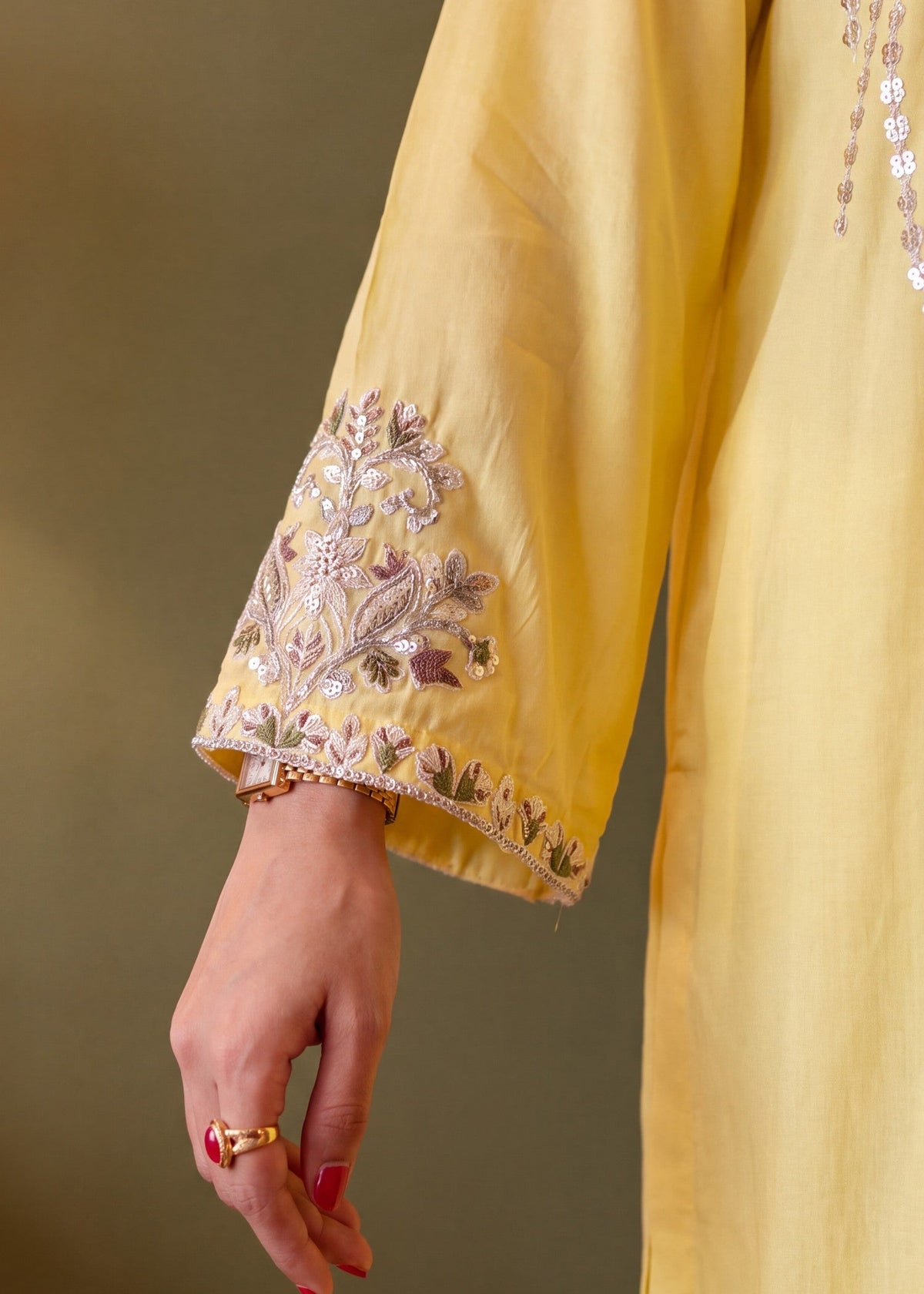 Light Yellow Linen Kaftan Pakistani Designer Suits Online in Sri Lanka India Australia