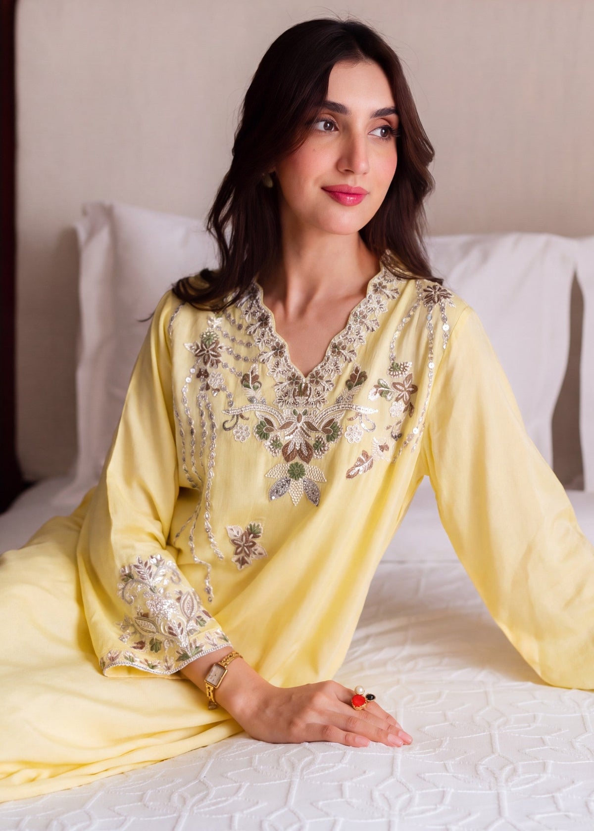 Light Yellow Linen Kaftan Salwar Suits for Women Online in UK USA Canada