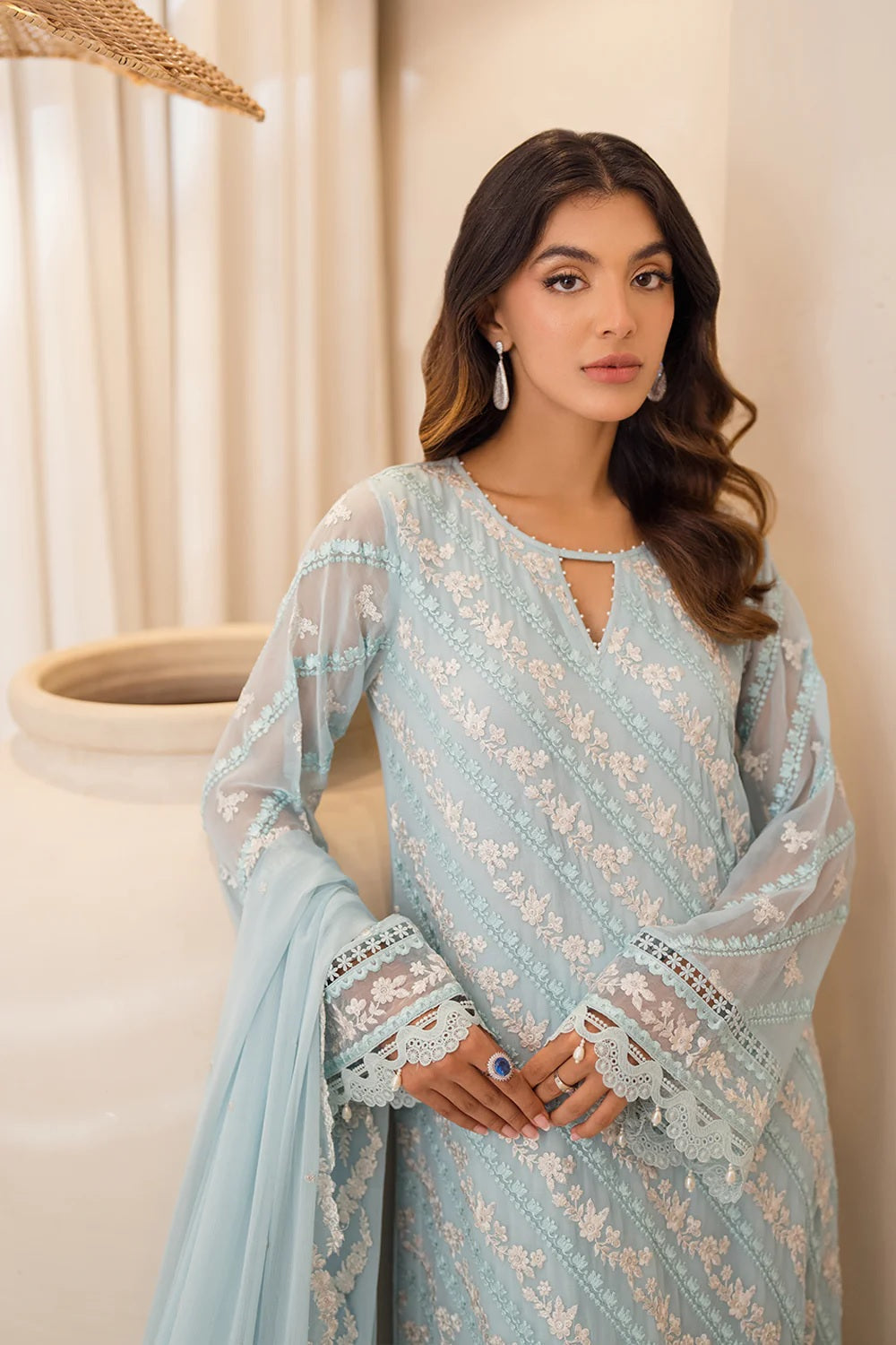 Pale Blue Chiffon Embroidered Suit