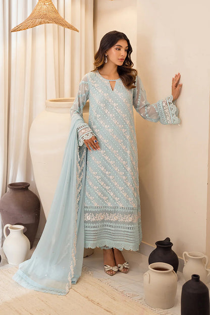 Pale Blue Chiffon Embroidered Suit