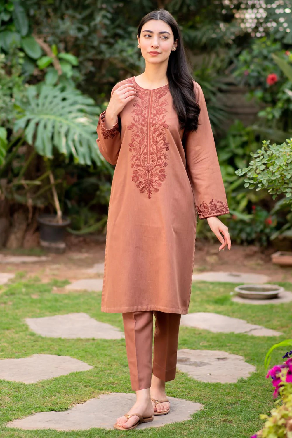 Brown Kurta with Straight Pants