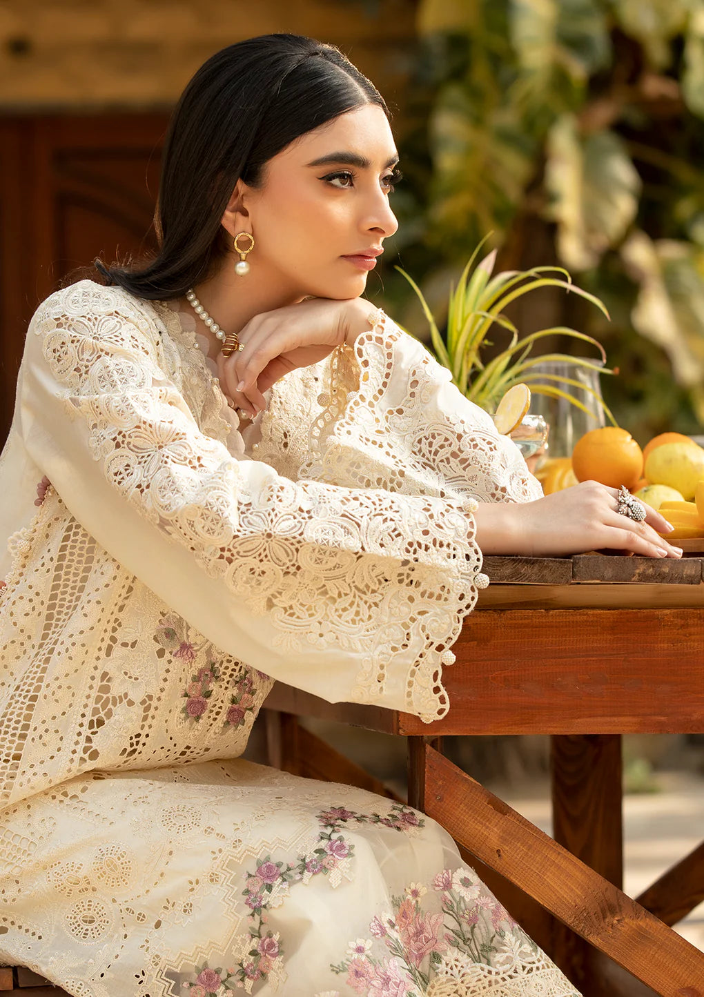 Cream Heavy Chikankari Embroidered Luxury Lawn Suit